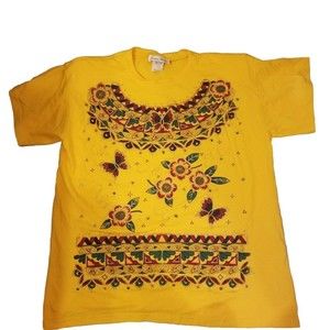 Vintage One zize Grand Avenue yellow butterfly floral printed t shirt